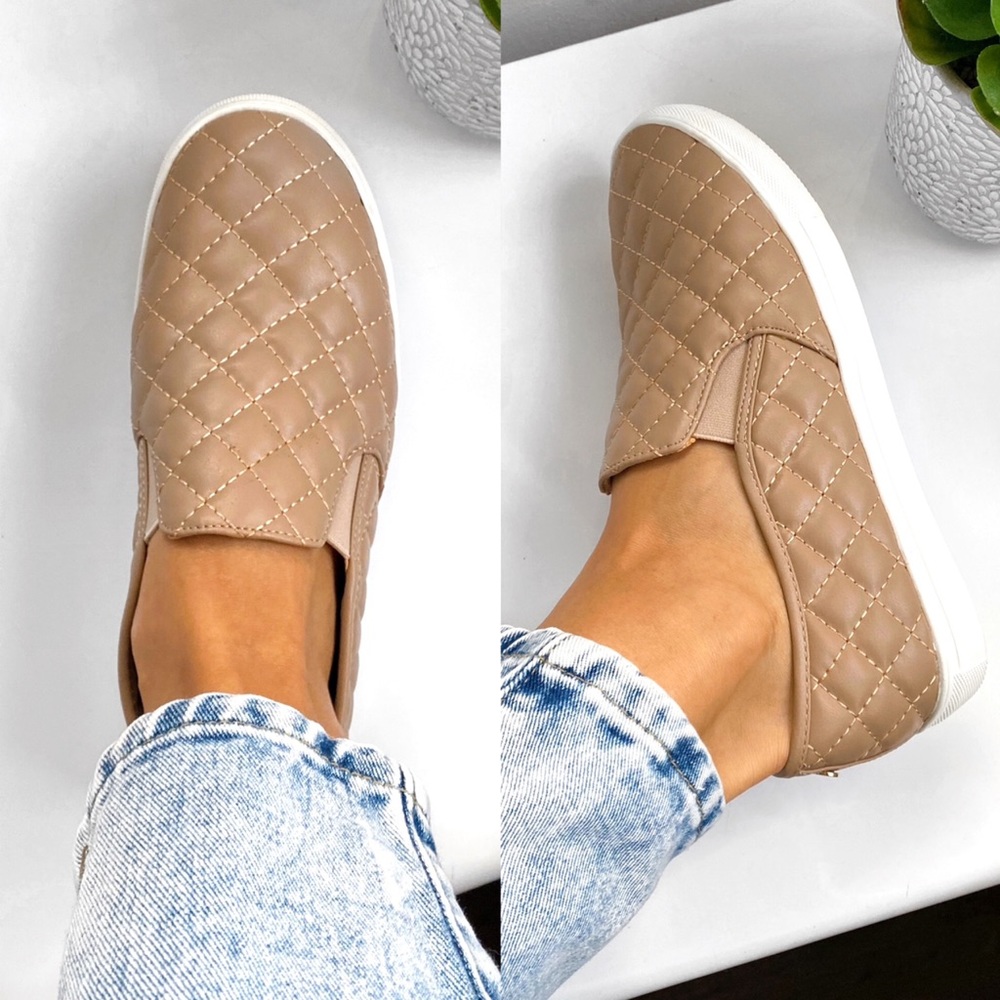 🍂 TAN QUILTED FAUX LEATHER PLATFORM CASUAL SNEAKERS! - Picture 3 of 17